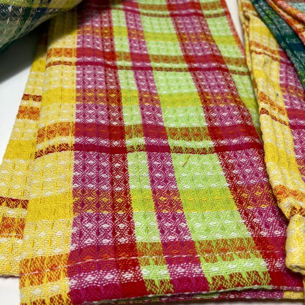 100% Cotton Kitchen Towels Waffle Spring Colors Pink Yellow Green - Picture 4 of 13